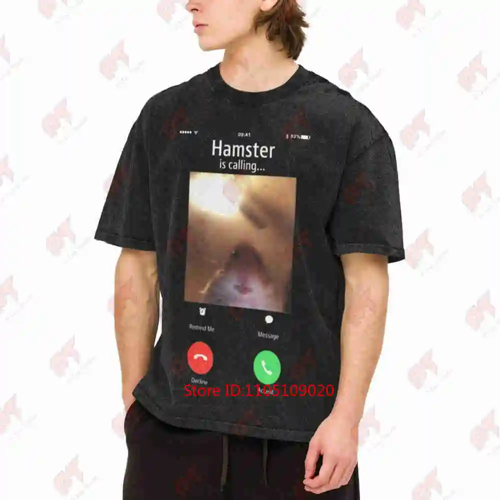 Dank Meme Hamster Staring Calling Vintage Washed Tee Pure Cotton T-Shirt