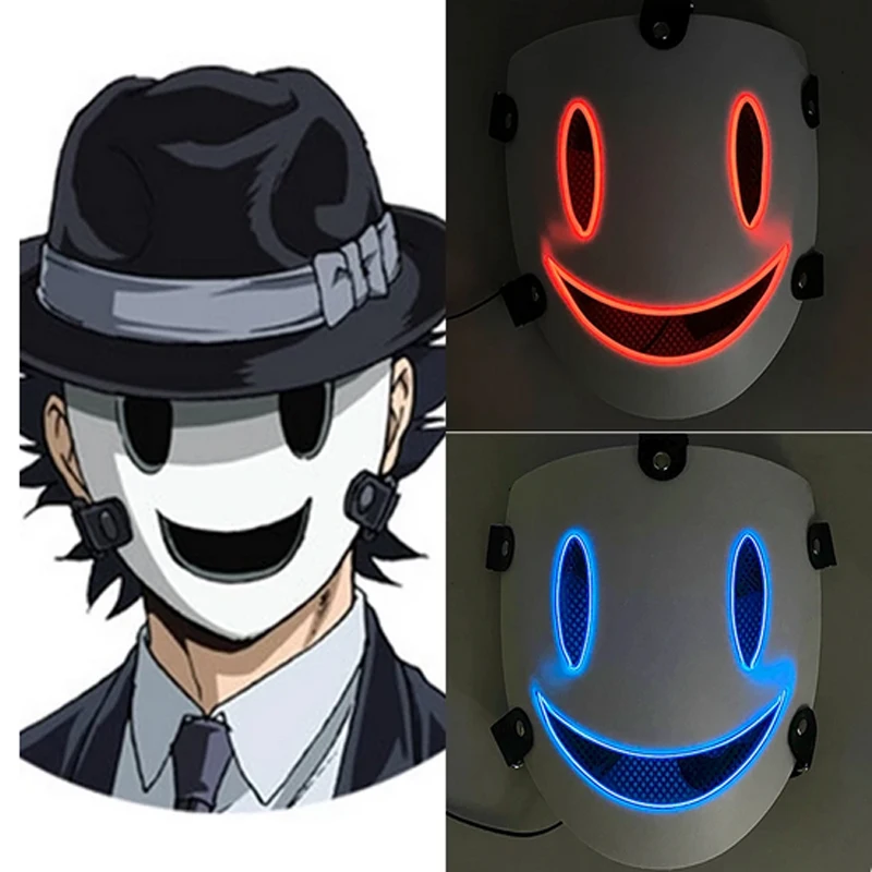 Halloween japońskie anime LED świecąca maska pełnotwarzowa rekwizyty do Cosplay Luminous Light Up maska dla dorosłych dzieci maska neonowa