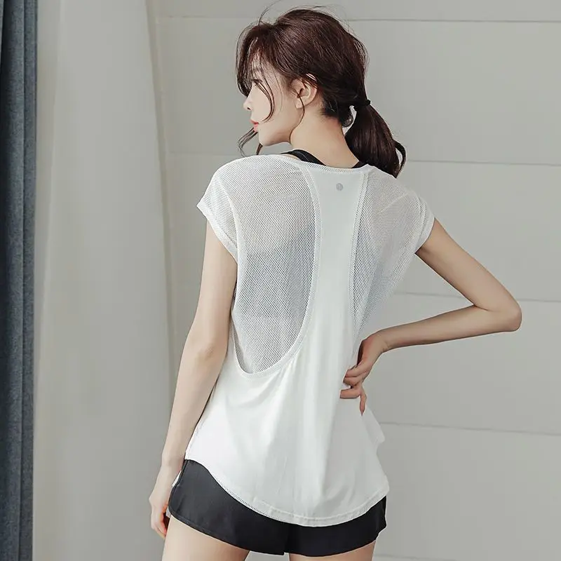 Quick-drying Yoga Sports Tops Women Loose Running Blouse Slim Breathable T-shirt Hollow Beauty Back Fitness Short-sleeved Shirt