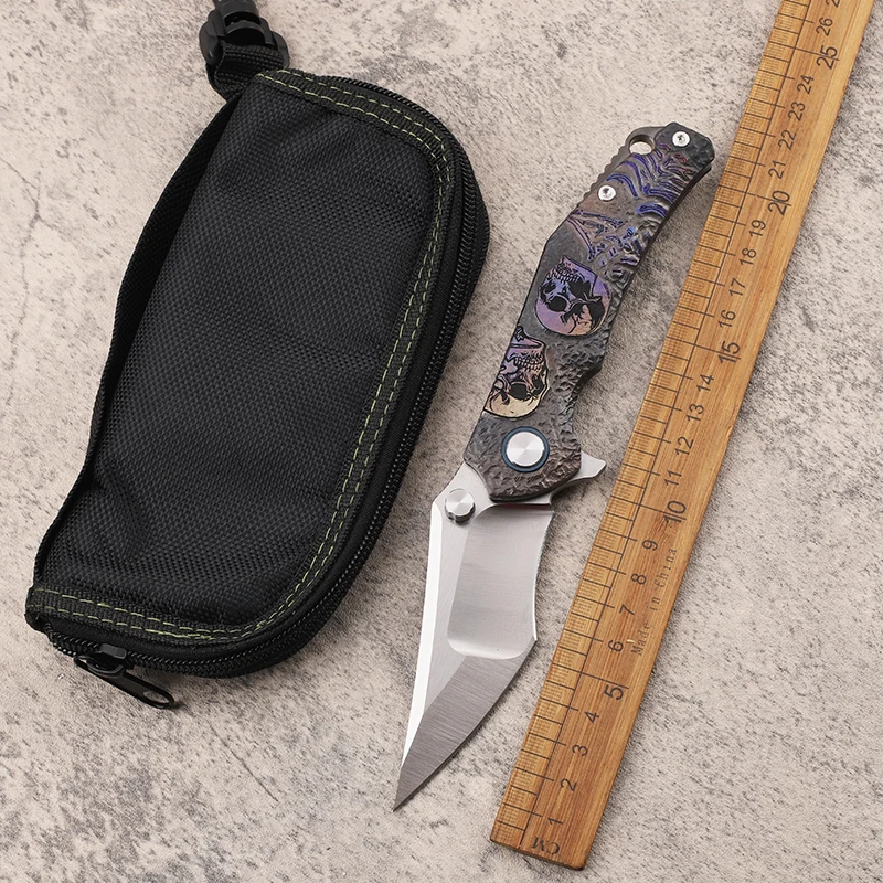 

New VG10 Steel TC4 Carving Color Titanium Alloy Handle Outdoor Fruit Knife Survival EDC Collection Folding Knife