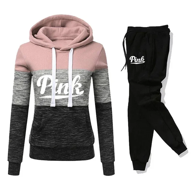 2025 Hot Sales Womens Tracksuit Print ColorBlock Hooded Sweatshirts Fashion Trend Versatile Pullover Street Warm Casual Clothing