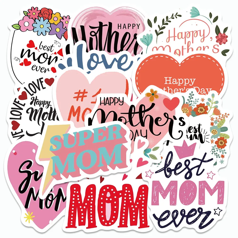 50PCS Mother's Day Stickers Cartoon Graffiti Decals For Laptop Suitcase iPad Skateboards Festival Celebration Stickers Toy