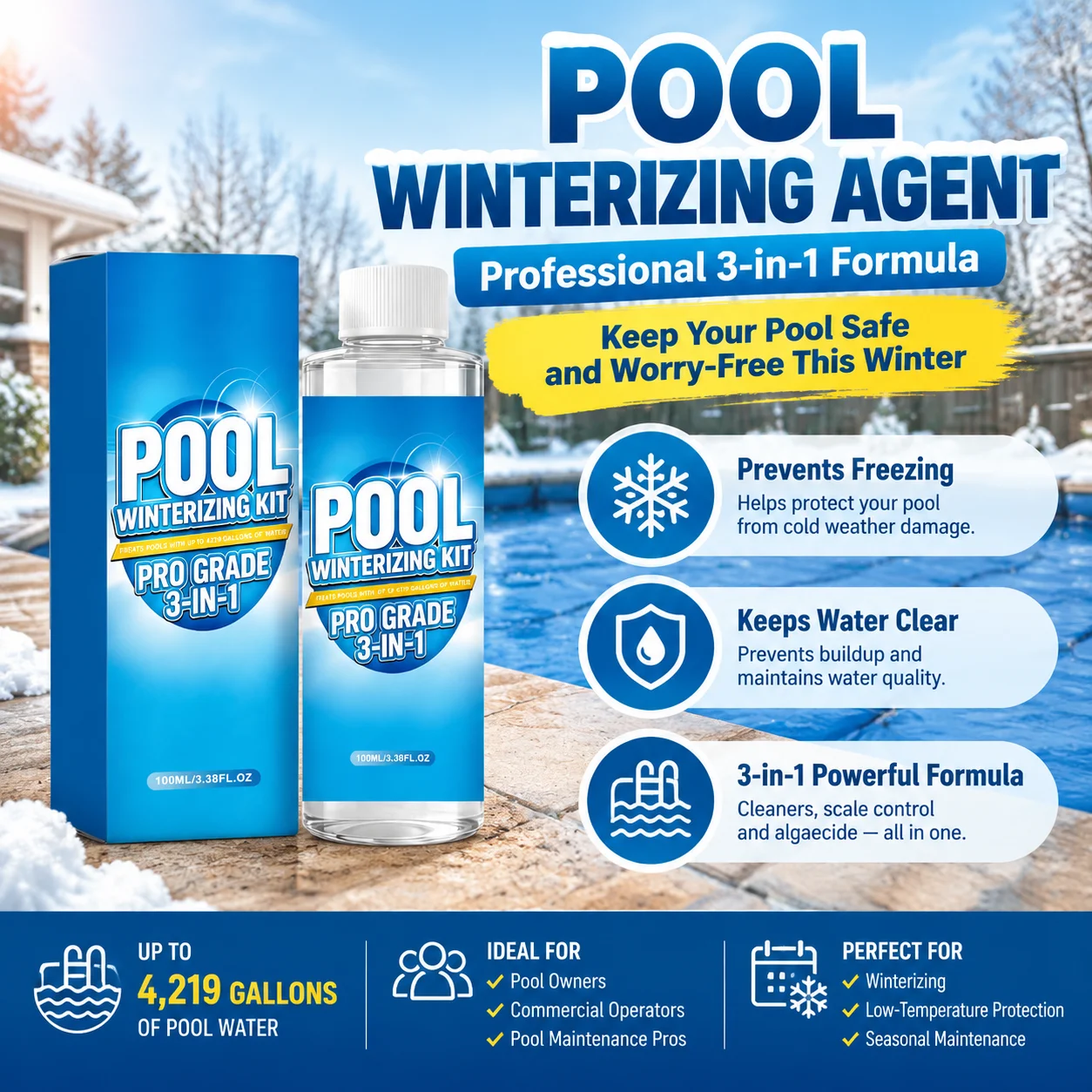 3 in 1 Pool Winterizing Kit Above Ground Closing Chemical Liquid Water Maintenance Care Treatment Protector Solution 100ml