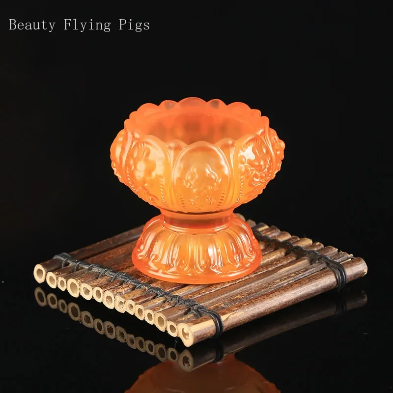 Chinese Liuli Lamp Holder Lotus Candle Holder Water Purification Cup Buddha Hall Multi-functional Ornaments Home Accessories