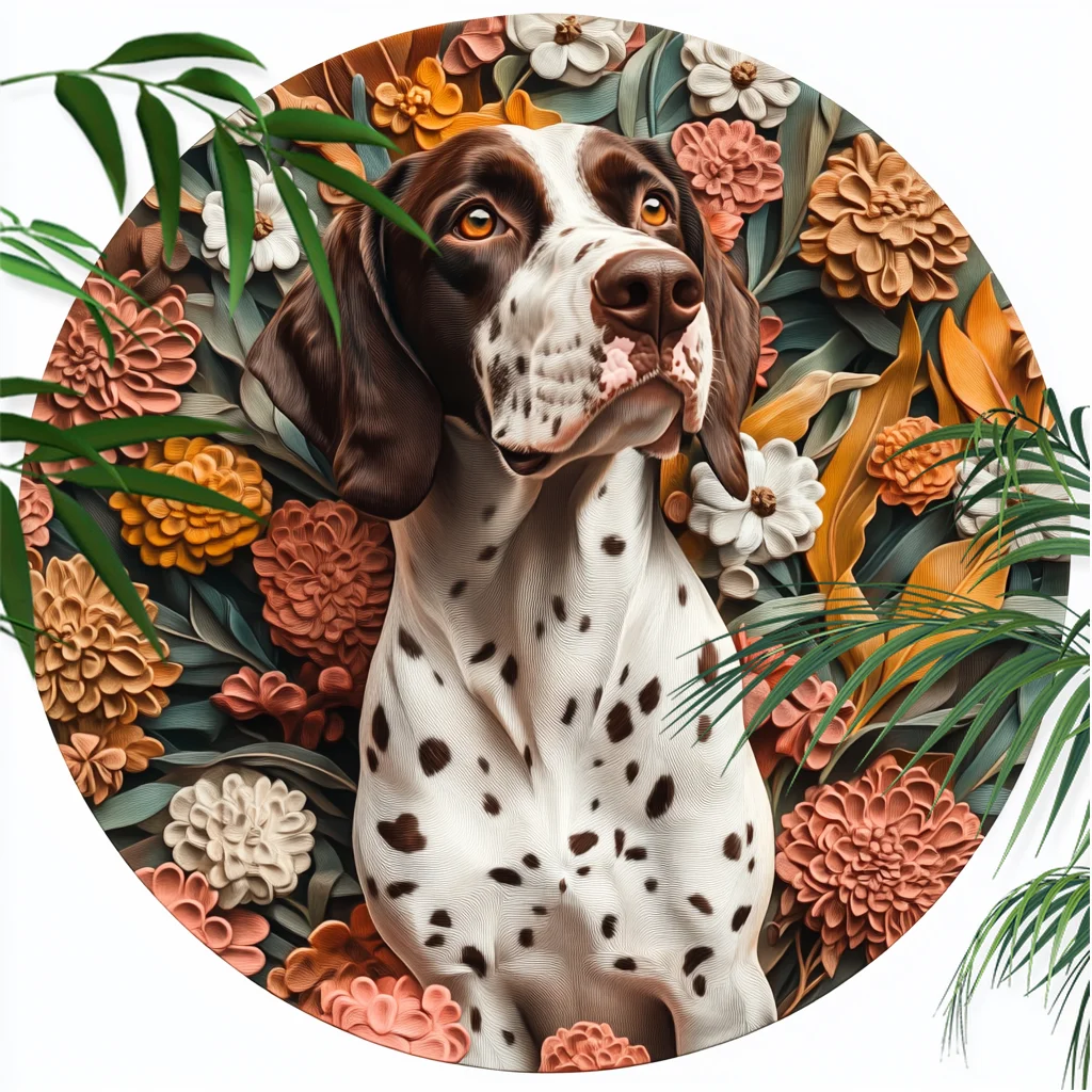 German Wirehaired Pointer Pet Ornament - Customizable Circular Aluminum Decorative Paintings, Ideal Pet Souvenir Tombstones