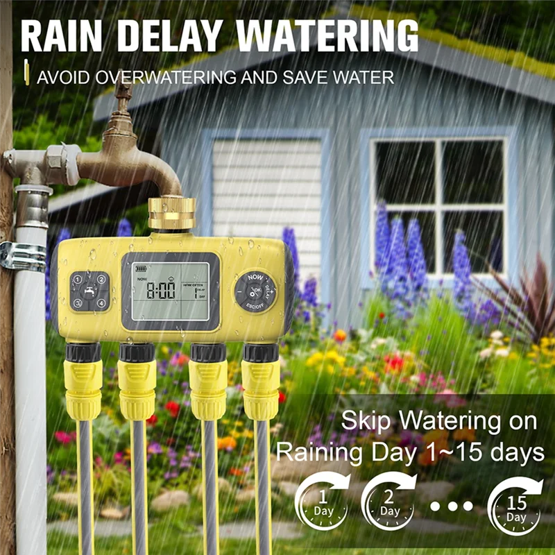 B97A-4-Zone Garden Water Timer Programmable Drip Irrigation Controller Imperial Threaded Tnterface Rain Delay Timed Watering