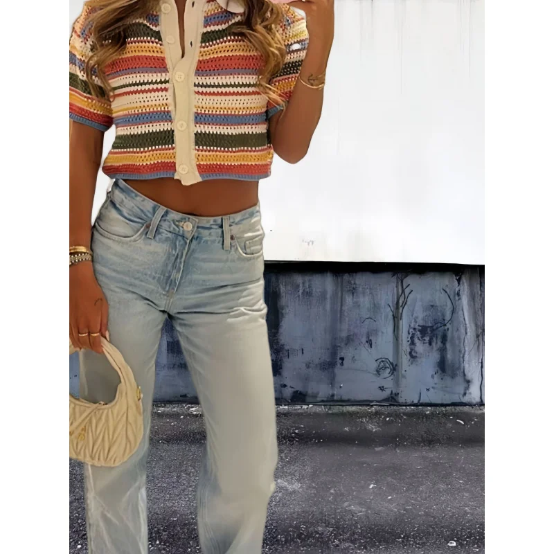 Vigorous cute knitting suit female2025winter new color stripespolosweater casual knitted shorts