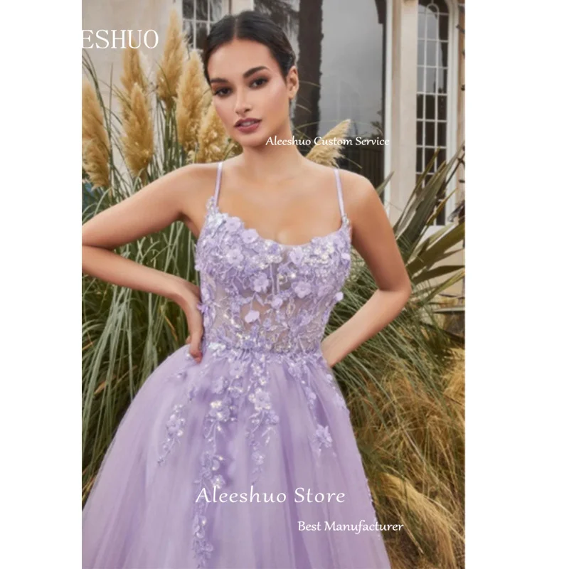 Aleeshuo-vestido elegante de Organza para mujer, vestido de fiesta sin mangas con apliques de tirantes finos