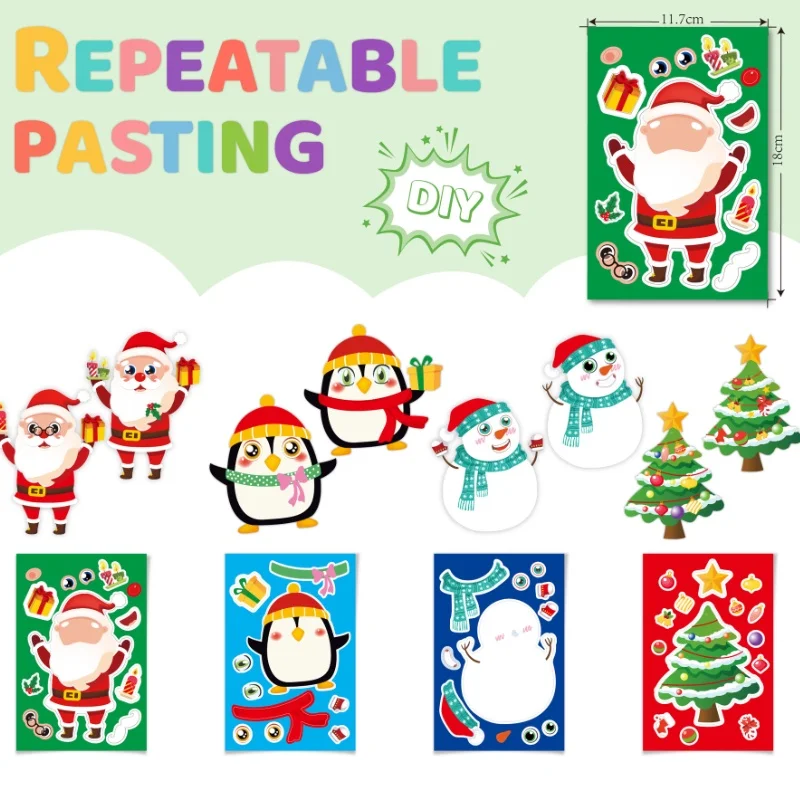 3sheets/set Children's Christmas Sticker Party Gift Diy Snowman Elk Santa Claus Face Sticker Christmas Dressing Sticker