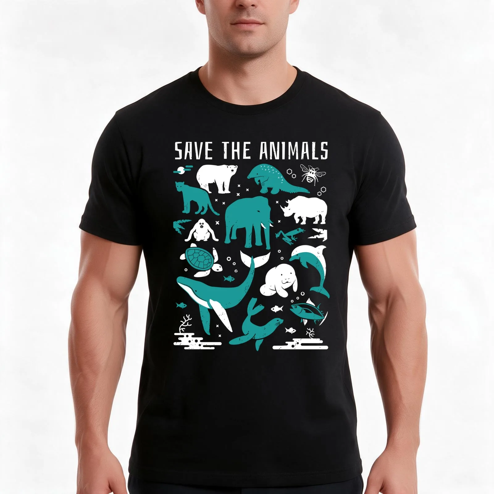 Save The Animals - Endangered Animals T-Shirt, Summer Casual Cotton Tee, Oversized Streetwear Tops, Vintage Graphic Print