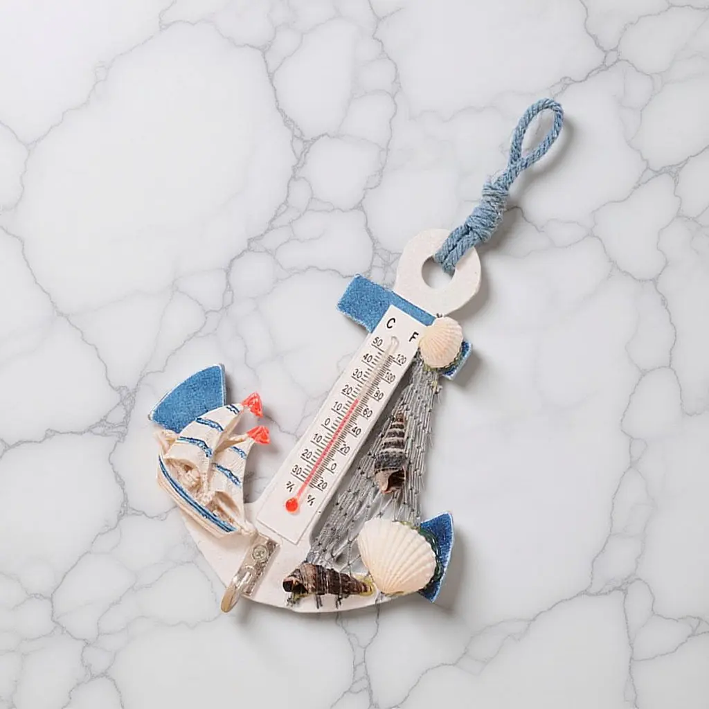 Beach Style Anchor Wall Hooks Thermometer Shells Net Hanging Ornaments Nautical Decor Small Mediterranean Chair Photography
