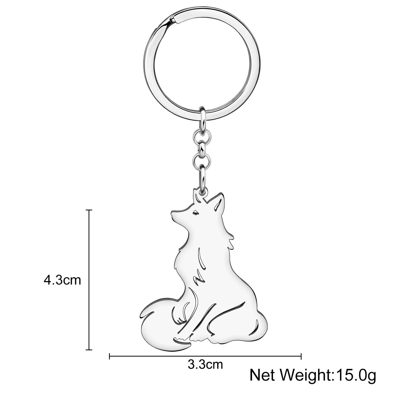 BONSNY Silver Plated Sitting Fox Key Chains Cute Animals Key Ring Accessories For Women Girls Stainless Steel Keychain Gifts