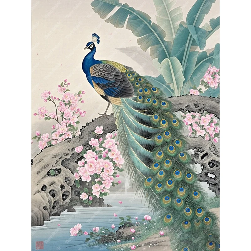 Three Ratels QHH114 Classic nostalgic style peacock picture animal wall sticker for home decoration
