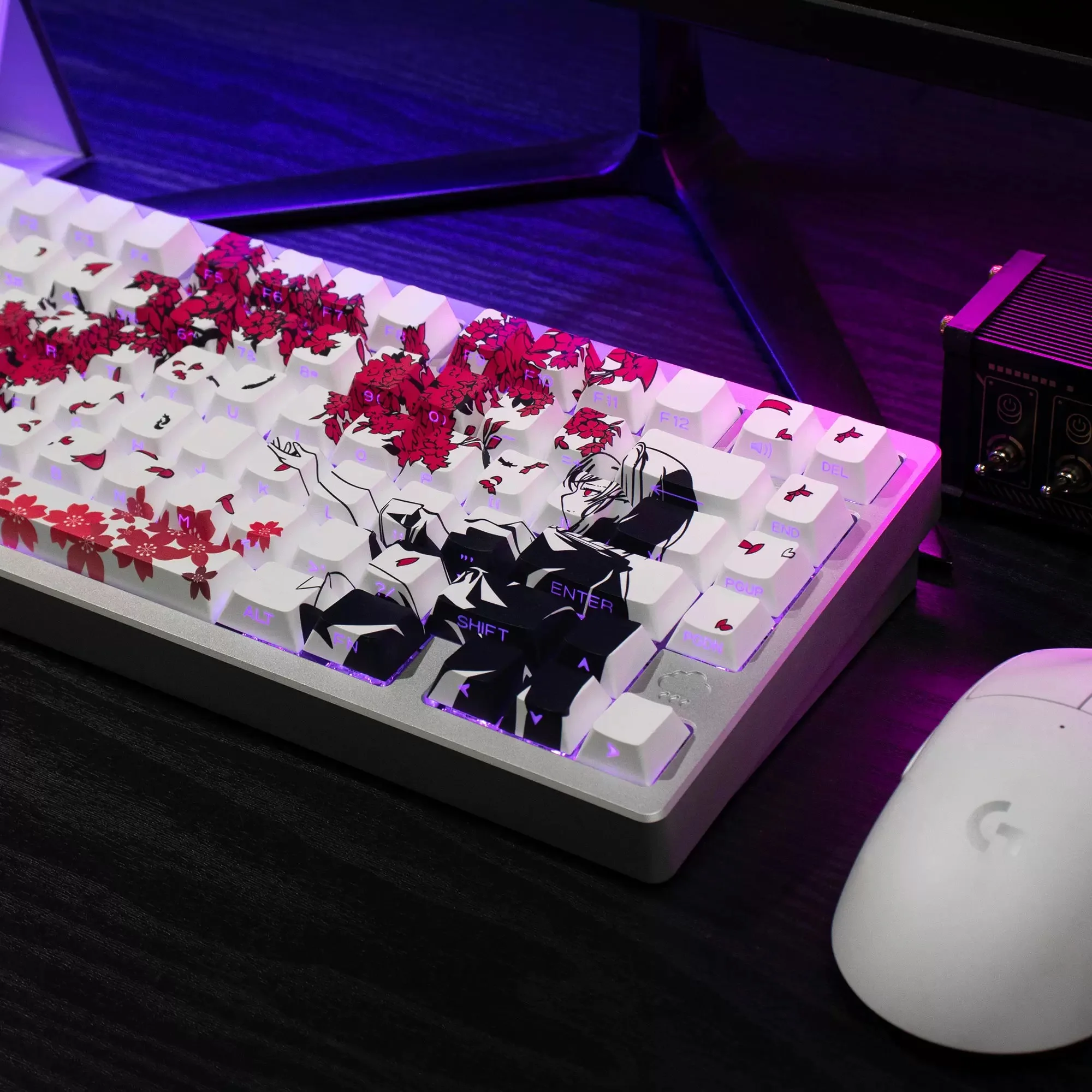 

127 Raven Sakura Keycap Cherry Profile Cute Anime Keycap Double Shot Sidelit Shine Through PBT Keycap for MX Mechanical Keyboard