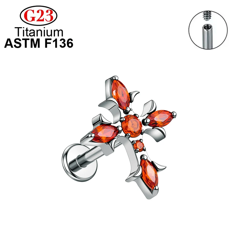 ASTM F136 Titanium CZ Cross Stud Earrings