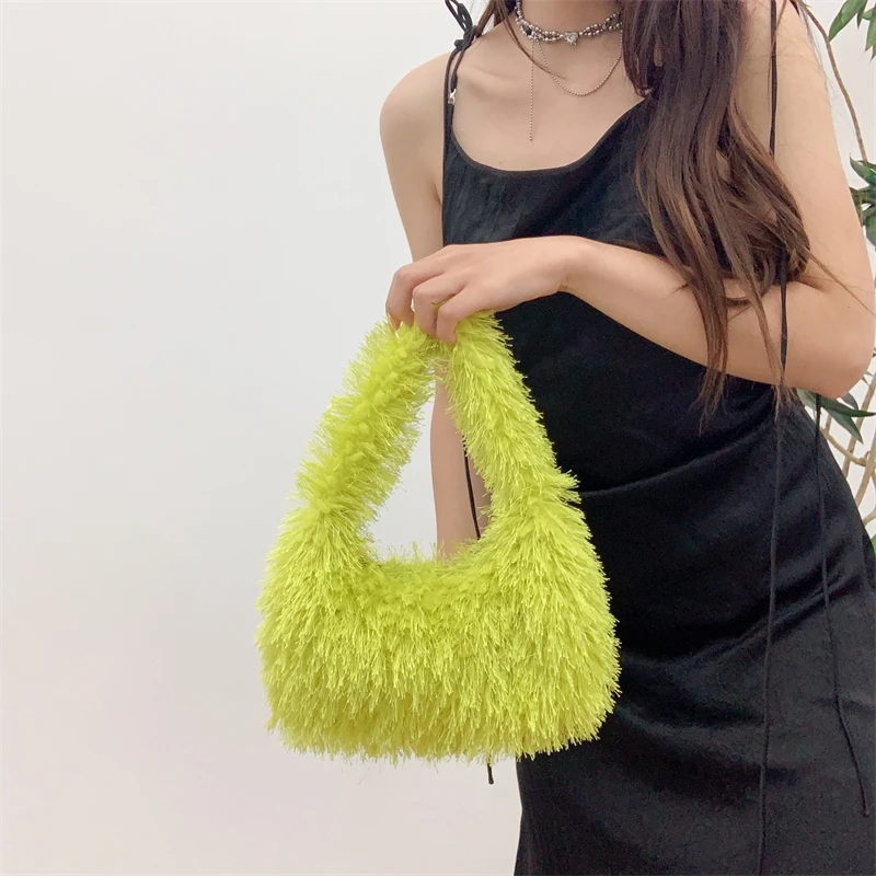 Solid Color Fluffy Satchel Bag, Lightweight Versatile Handbag, Faux FurWinter Hot Girls Purse