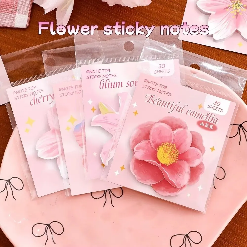 Self Adhesive Floral Sticky Notes Repositionable Cherry Blossom Shape Cherry Blossom Memo Notes Cute Style Decorative