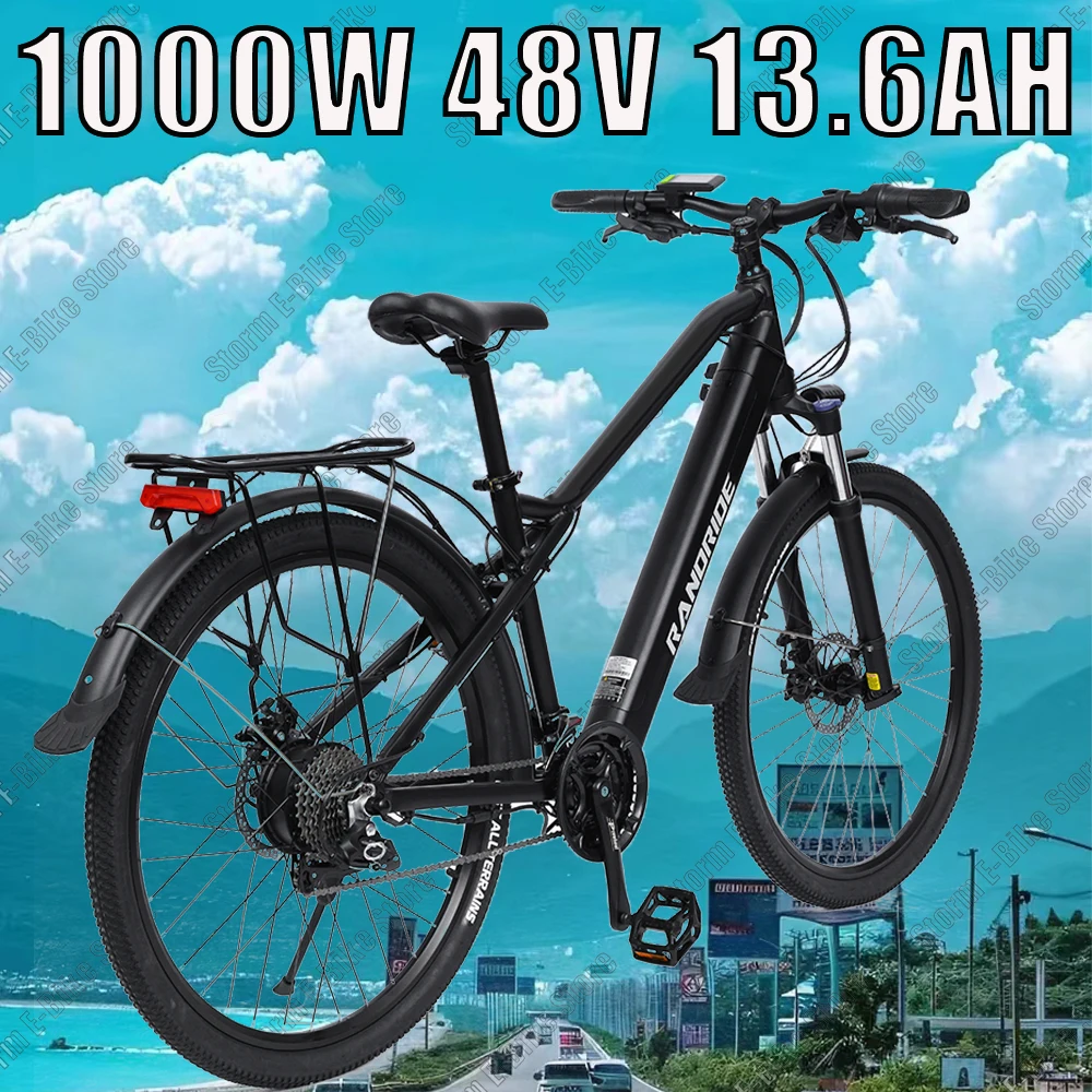 City auxiliary Electric Bike 1000W 13.6AH Lithium Battery 26 Inch Tires Beach Travel E-Bike Mountain Traffic Electric bicycle