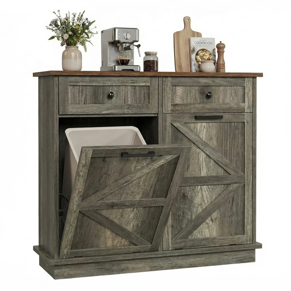 

Шкаф для мусорных баков с двойным откидным механизмом, кухонный шкаф для мусора с 2 выдвижными ящиками, отдельно стоящий шкаф для раздельного сбора отходов