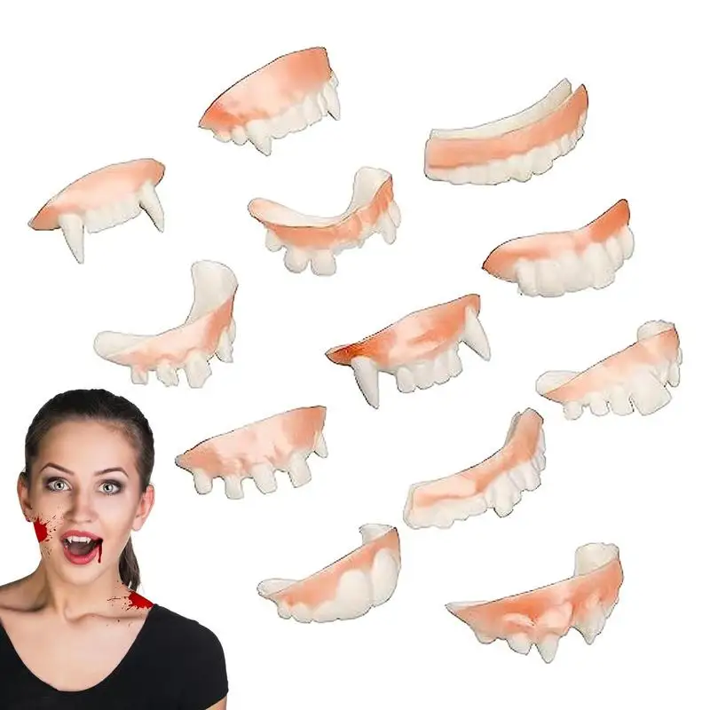 

Halloween Decoration Vampire Teeth Fangs Dentures Props 12PCS Horror Fake Fangs For Cosplay Halloween Party Props Themed Party