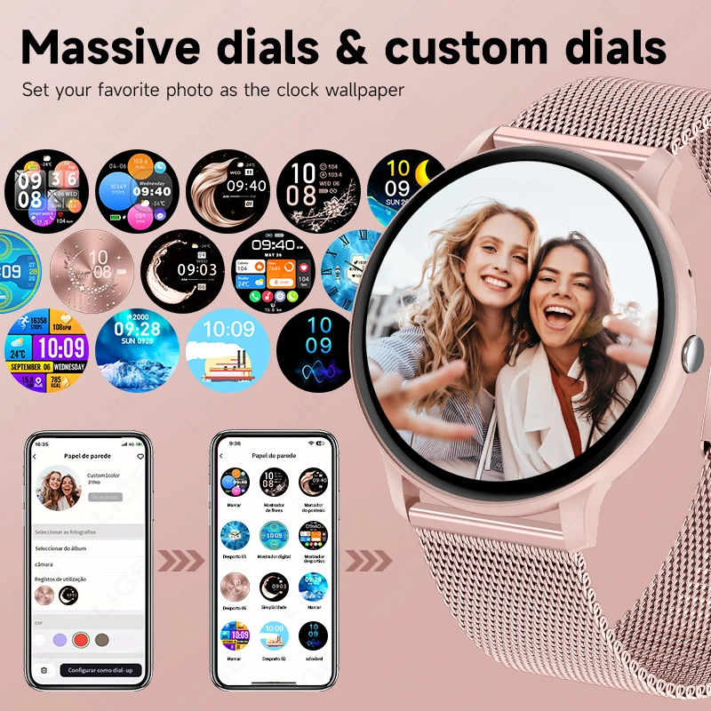 Lige bluetooth chamada relógio inteligente feminino mostrador personalizado relógios de aço masculino esportes rastreador fitness freqüência cardíaca smartwatch para android ios