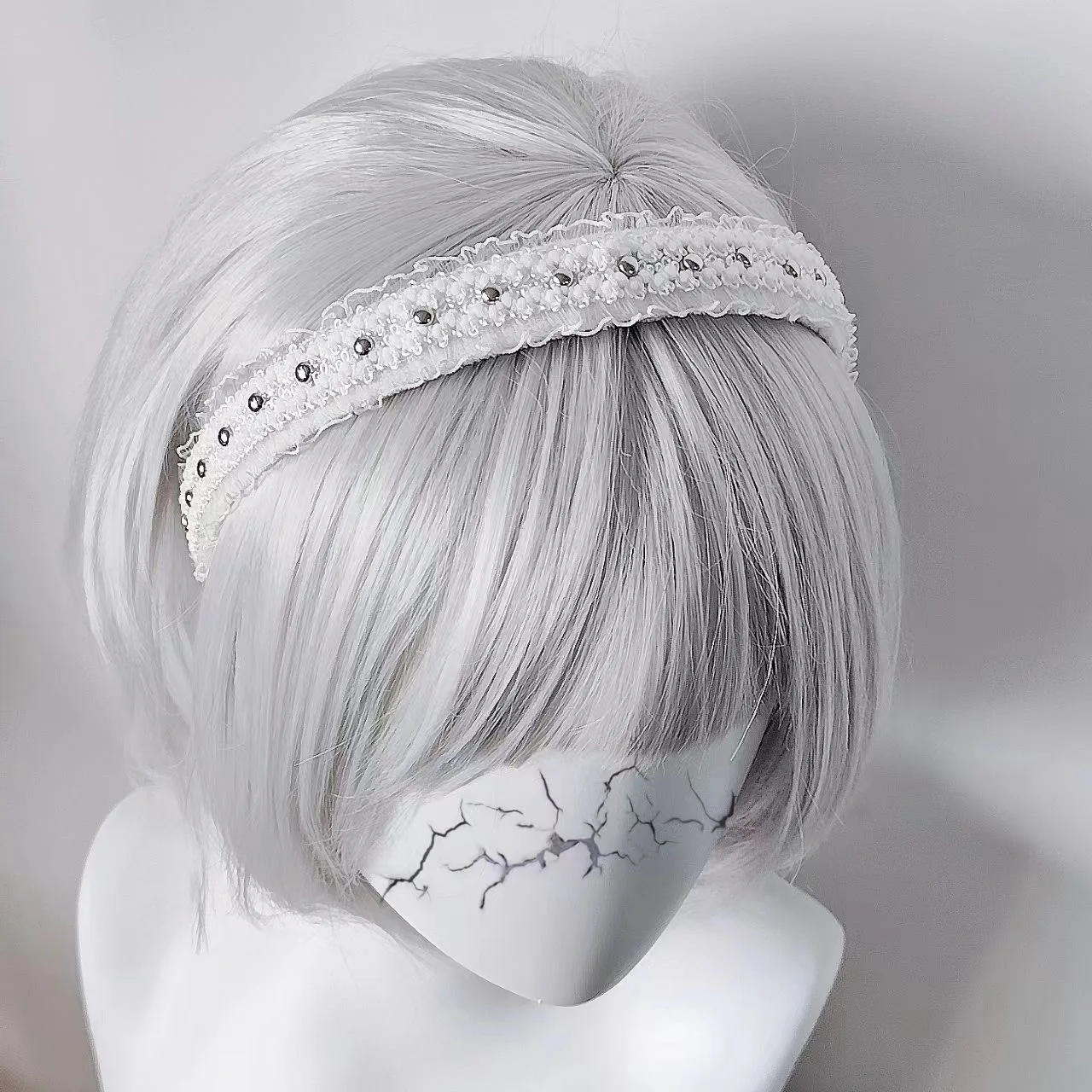 サブカルチャー ホワイト リベット ヘッドバンド レース スウィート ヘア プレス ヘッドピース マイノリティ スパイシー ガール ヘッド オーナメント