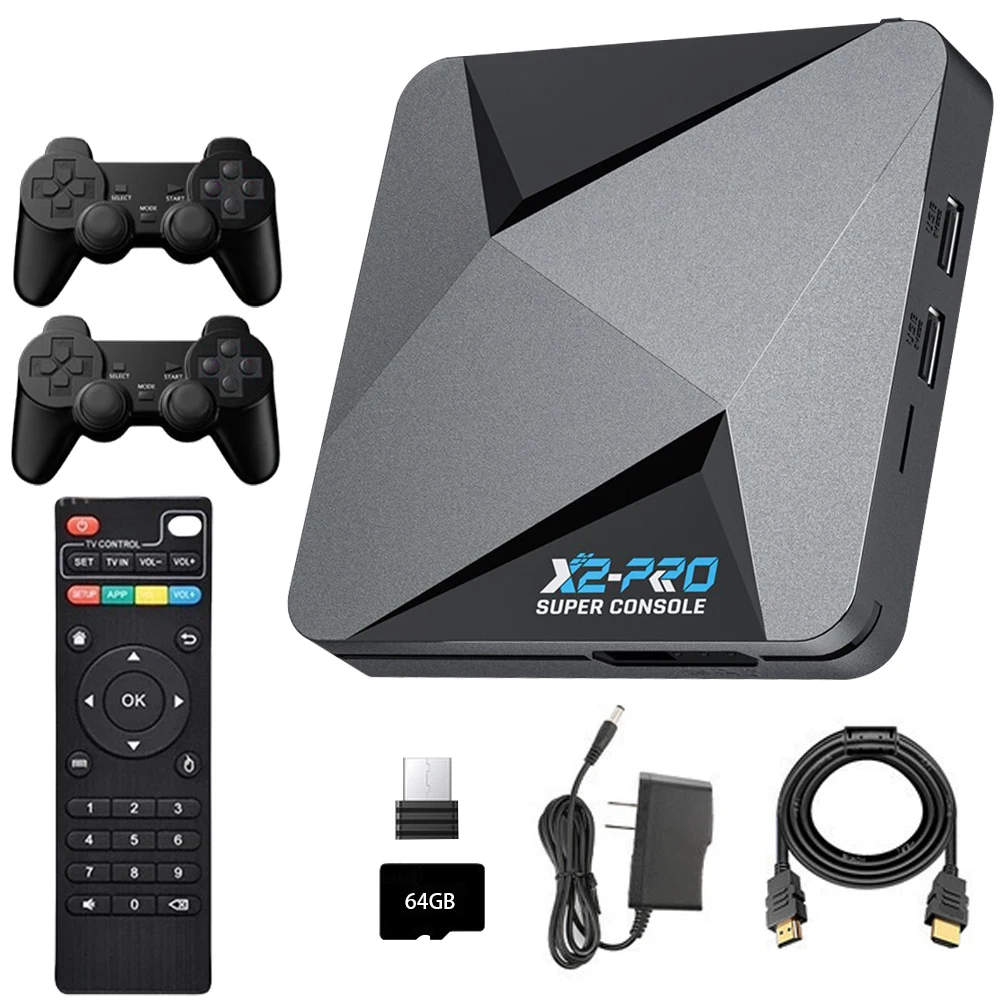 Consola de juegos retro X2 PRO incorporada 100000 + Consola de juegos compatible con más de 60 emuladores Android 9.0+EmuELEC 4.5+Coreelec 3 en 1