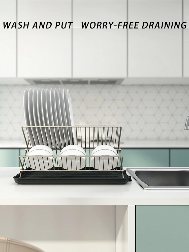 Kitchen Large X Folding Multifunctional Stainless Steel Drainage Rack 2 Tier Strainer Shelf With Tray Drying Dish Cutlery Rack