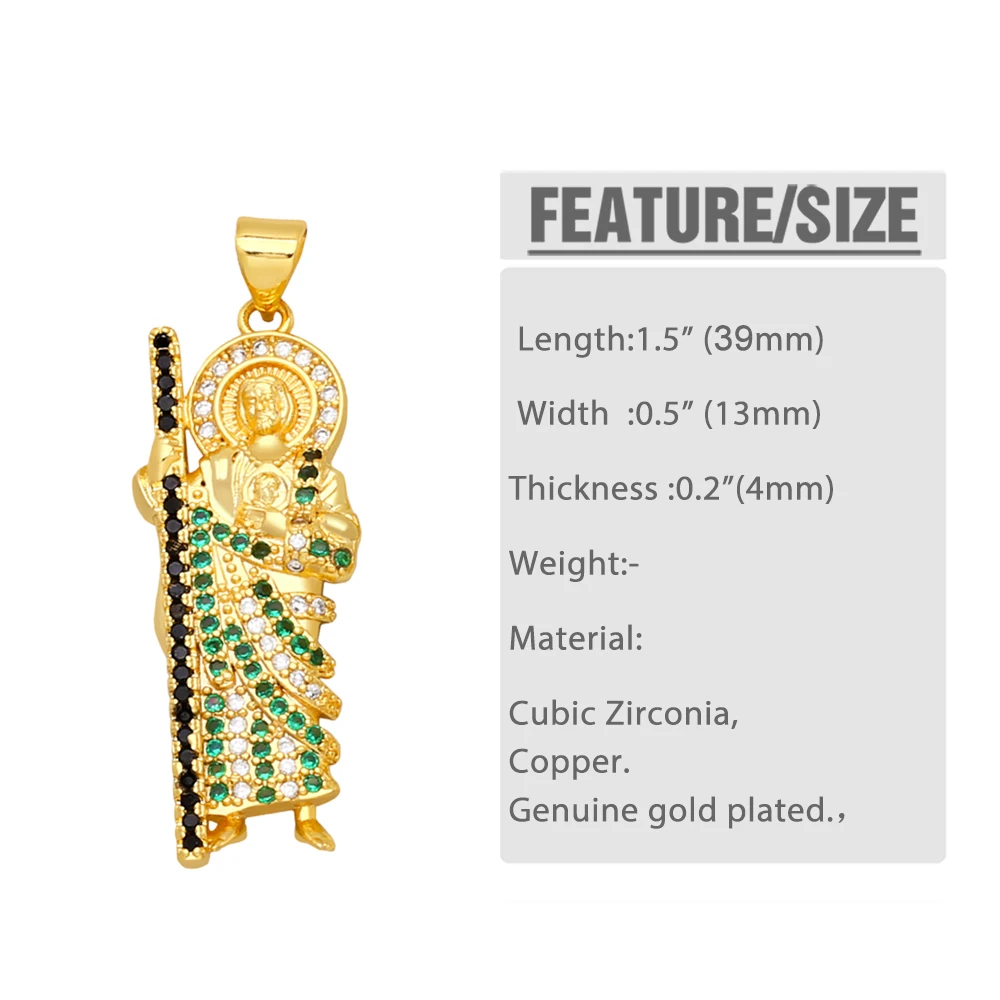 OCESRIO Trendy San Judas Tadeo Pendant for Necklace Copper Gold Plated CZ Crystal Jewelry Making Supplies Wholesale pdta955