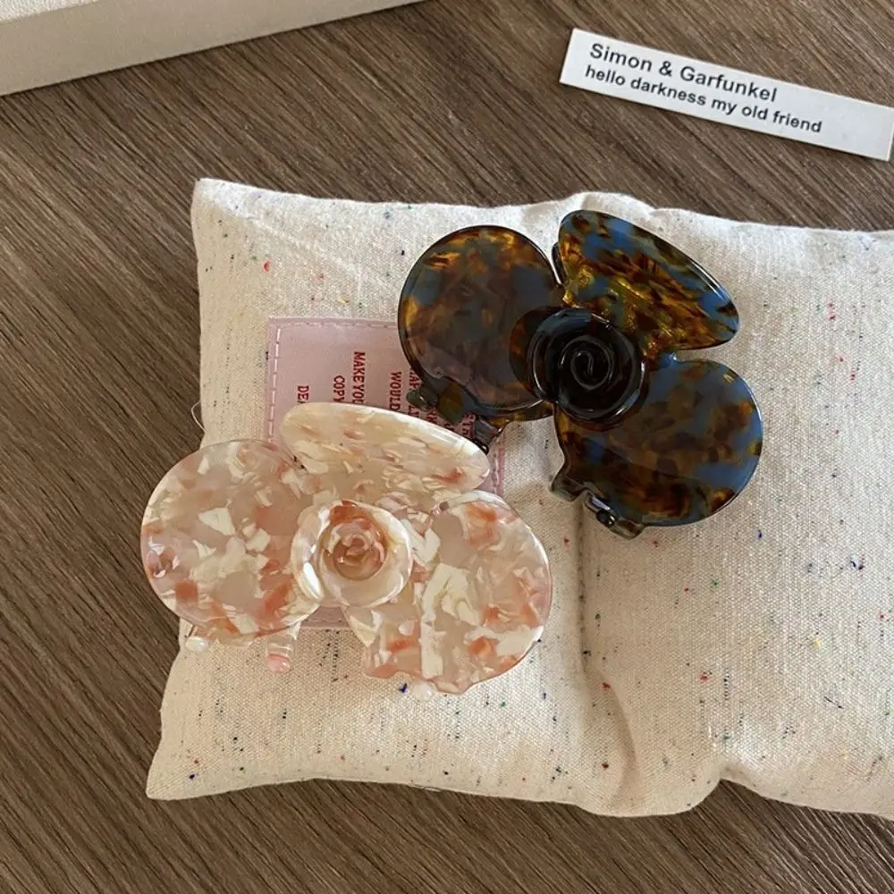 French Style Flower Hair Claw Medium Size Barrette Acetic Acid Hair Clip Korean Style Colorful Camellia Hairpin Streetwear