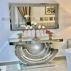 Console Table Crushed Crystal Diamond Console Table Set with Mirror Modern Home Furniture