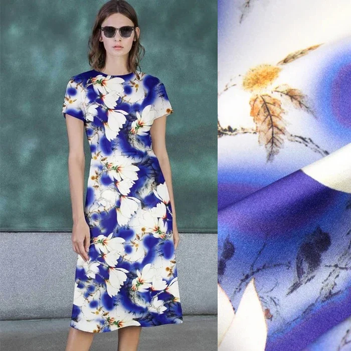 

118cm Wide 19mm 93% Silk & 7% White Floral Print Red Silk Satin Fabric For Diy Sewing Dress Shirt Clothes Cheongsam D469