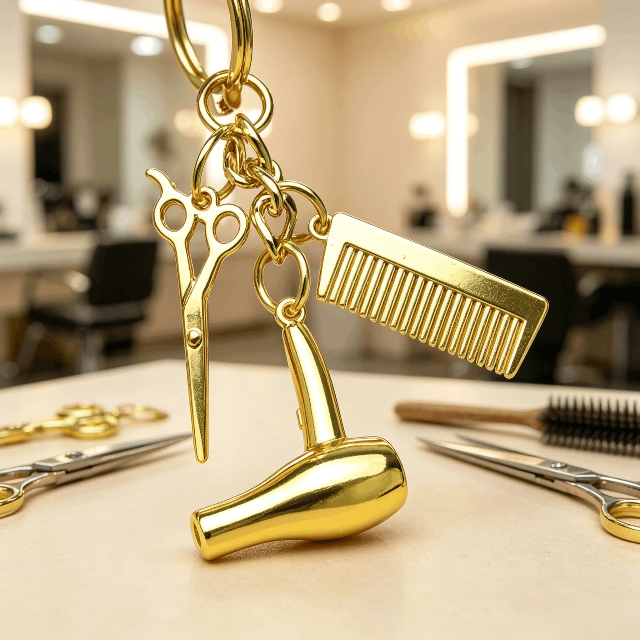 Barber Shop scissors Key Chain Hair Dryer/Scissor/Comb keychains Pendant Creative Jewelry