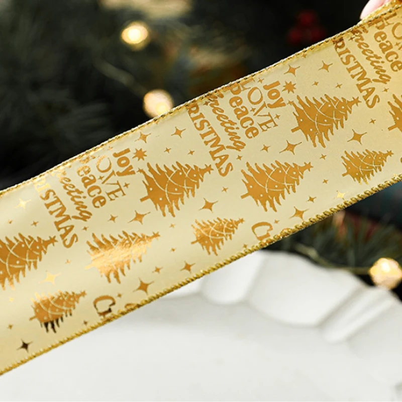 2m 2025 Christmas Ribbon Golden Silver Champagne Polyester Gliter Ribbon DIY Xmas Tree Bow Gifts Packing Navidad Home Decoration