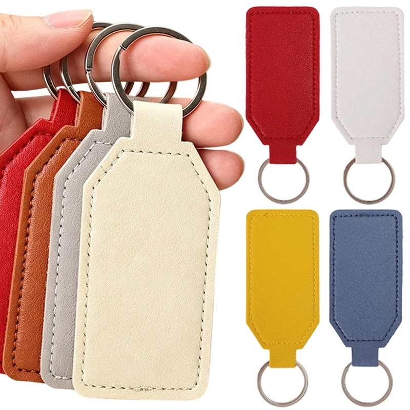 5/10 Stück Blanko-Leder-Schlüsselanhänger PU Rechteckiger Schlüsselanhänger-Set mit Schlüsselringen für DIY Lasergravur Handwerk Personalisierter Taschenanhänger Geschenk