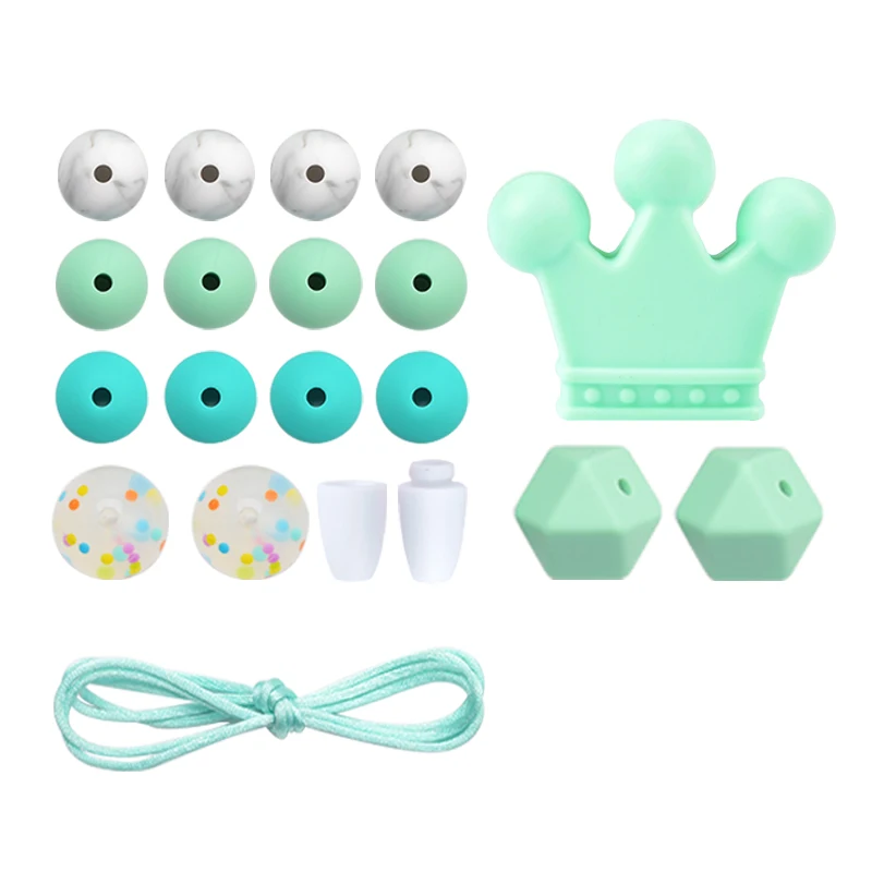 LOFCA Silicone Beads Set Rodent Food Grade BPA Free DIY Accessories Set Pacifier Chain Clips Crown Star Cartoon Holder Chain