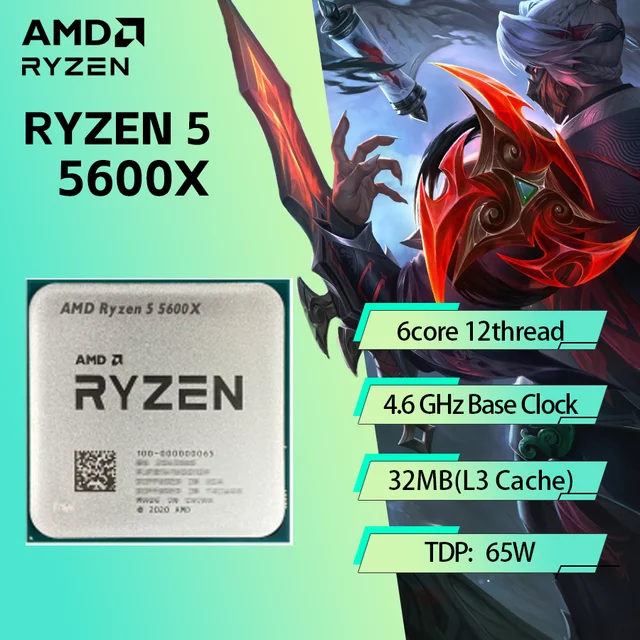 AMD-ryzen 5 5600xゲーミングプロセッサ,3.7 GHz, 6コア,12スレッドCPU,7nm,65w,l3 = 32m,ファンなし,新品  - AliExpress