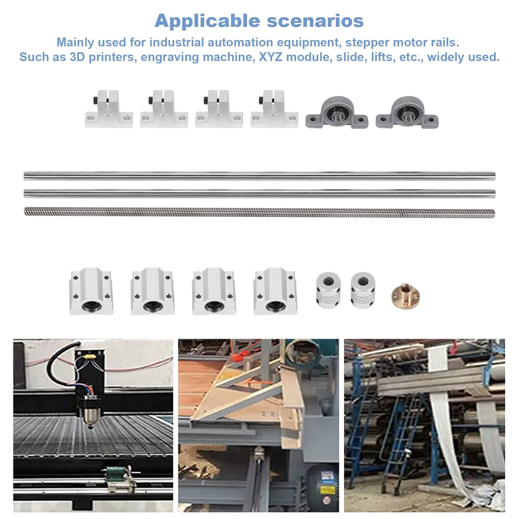THIVN-15Pcs 400Mm Optical Axis Guide Bearing Housings Linear Rail Shaft Support Screws Set