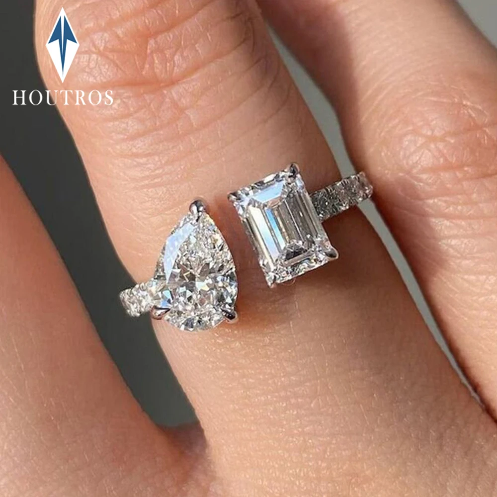 

3.5CTTW Emerald Pear Cut Moissanite Rings for Women 925 Sterling Silver Two Stone Diamond Ring Party Wedding Bands Jewelry Gift
