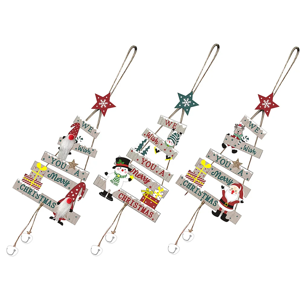 

3 Pcs Christmas Decor Wooden Santa Claus Hanging Ornaments Pendant Decoration Mini Tree
