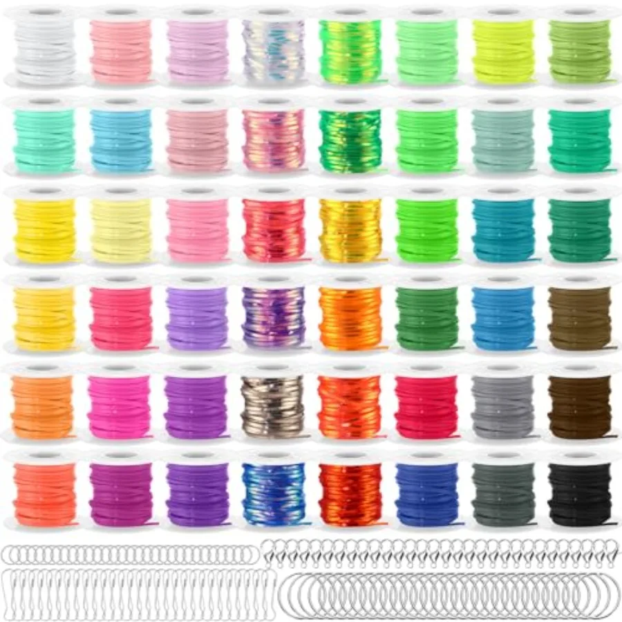

Lanyard String Kit 48 Rolls Gimp Plastic Lanyard String for Bracelets Keychain DIY Crafts with Key Chain Rings, Snap Clips, Ope