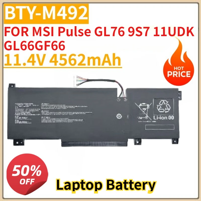 

High Quality New 11.4V 4562mAh BTY-M492 Laptop Battery for MSI Pulse GL76 9S7 11UDK GL66GF66