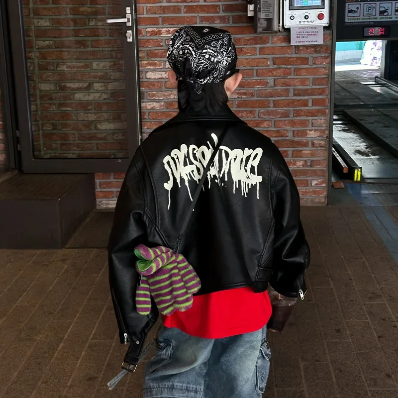 

Boy Leather Jacket Clothing Boy Leather Children Clothing 2024 New Autumn Rivet Turtle Back Fake Two Jackets Motorcycle Clothes