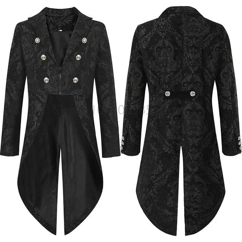 

Mens Vintage Jacquard Tailcoat Jacket Men Steampunk Gothic Victorian Frock Coat Uniform Halloween Costume Medieval Jackets 4XL
