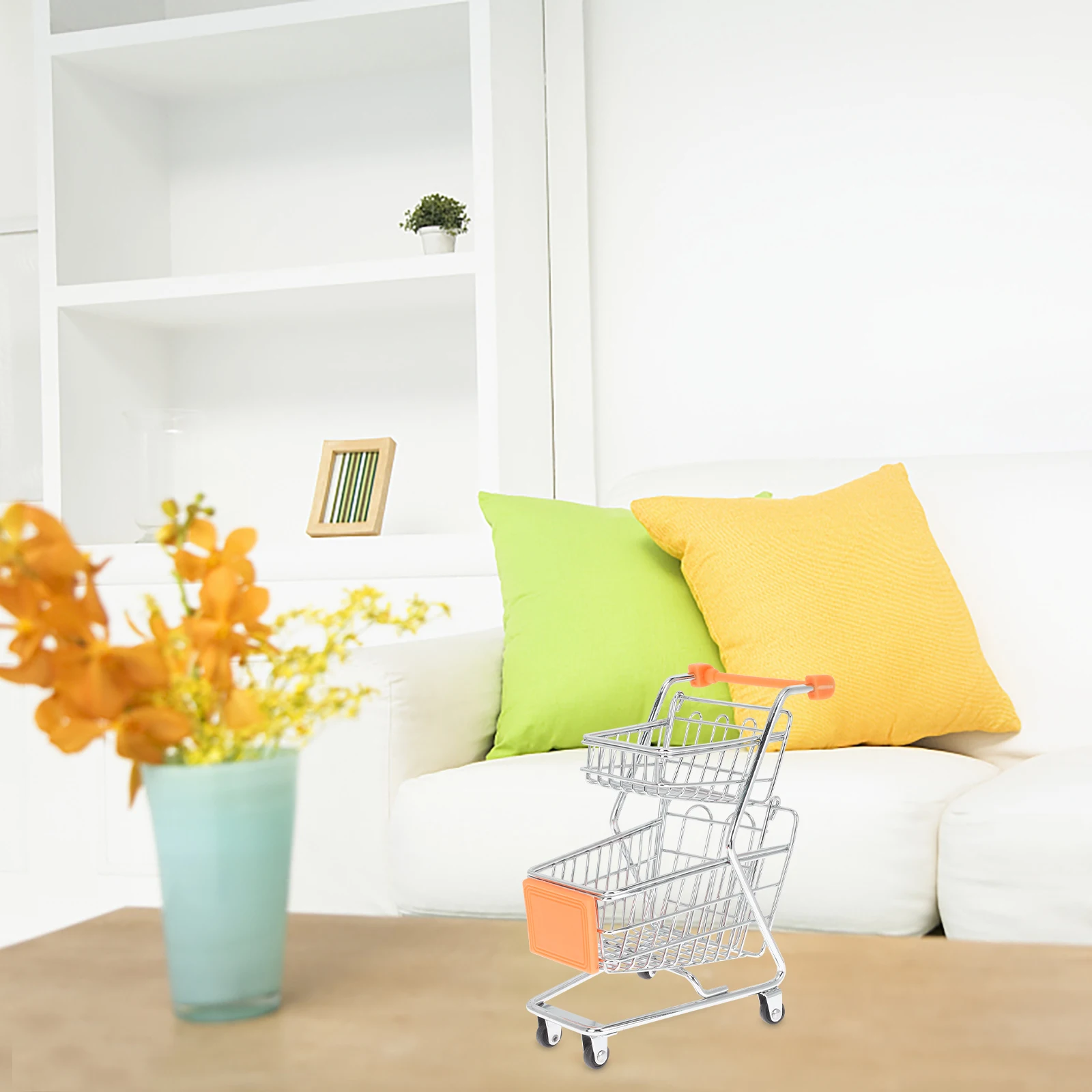 Mini Shopping Cart Toy Model Trolley Carts Supermarket Handcart Kids Grocery Wrought Iron Rolling Storage Container Desk