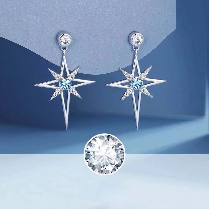 S925 Cubic Zirconia Octagonal Star Earring Fashion Star Earrings for Women Korea Silver Jewelry Wedding Jewelry Accessories