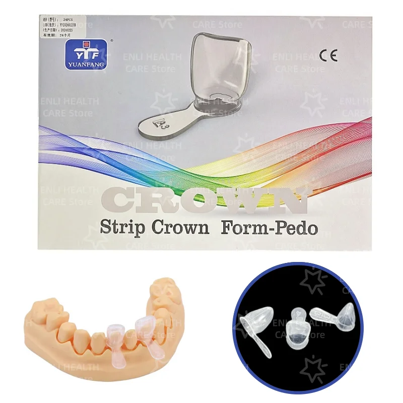 

24pcs/box Dental Strip Crown Form-Pedo Kids Primary Molar Anterior Teeth Transparent Crowns Temporary Preformed Pre-crown