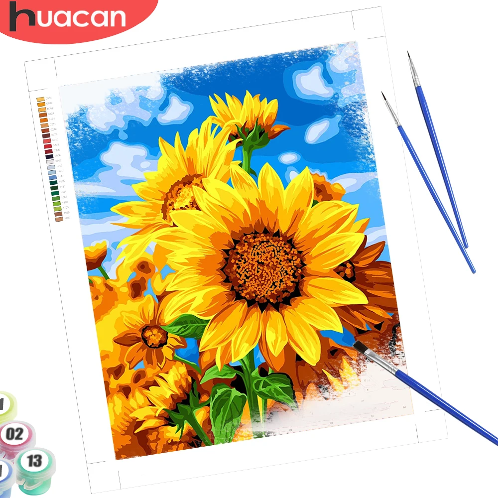 HUACAN Diy Oil Painting By Numbers Sunflower Floral Coloring On Canvas Home Decor Hobby Creative Art Wall Art