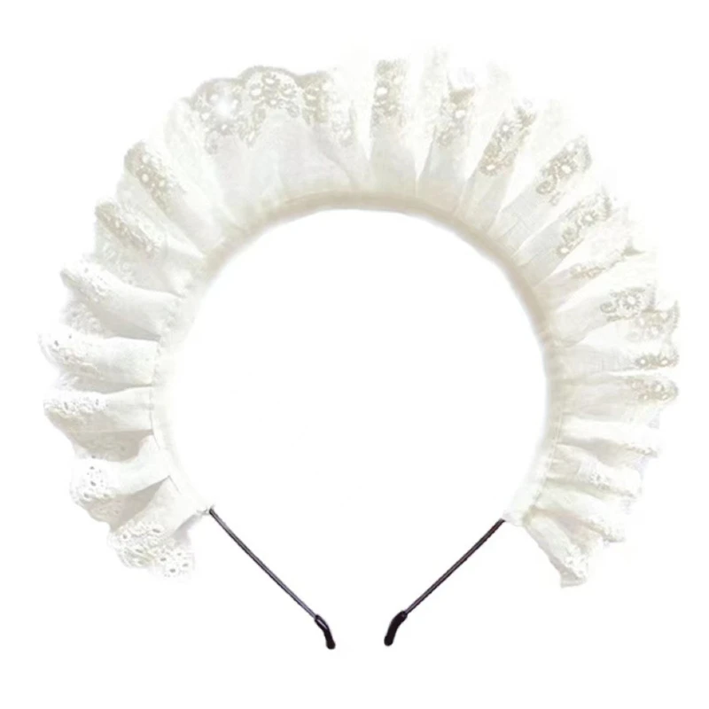 Lolita Pleated Laces Hair Hoop Women Elegant Hollow Out Pattern Makeup Headband for Girls Cosplay Maid Hair Accessories F3MD