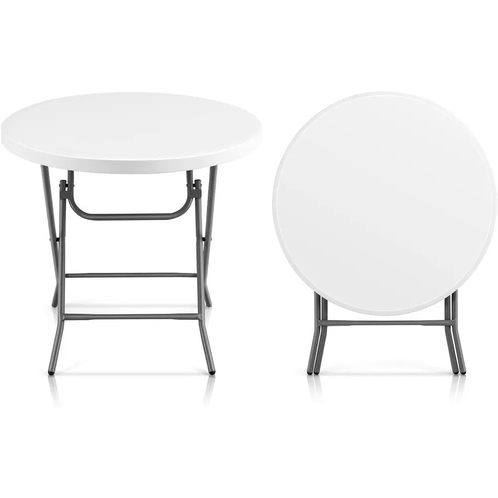 

Portable 32 Round Folding Plastic Table for Outdoor Use - Ideal for Picnics, Parties, Dining, Camping, Beach, BBQ, No Assembly N